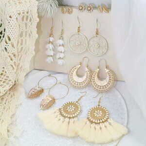 NEW - 8 pairs of gold Bohemian earrings, BOHO earrings, Tassel, dangle jewelry